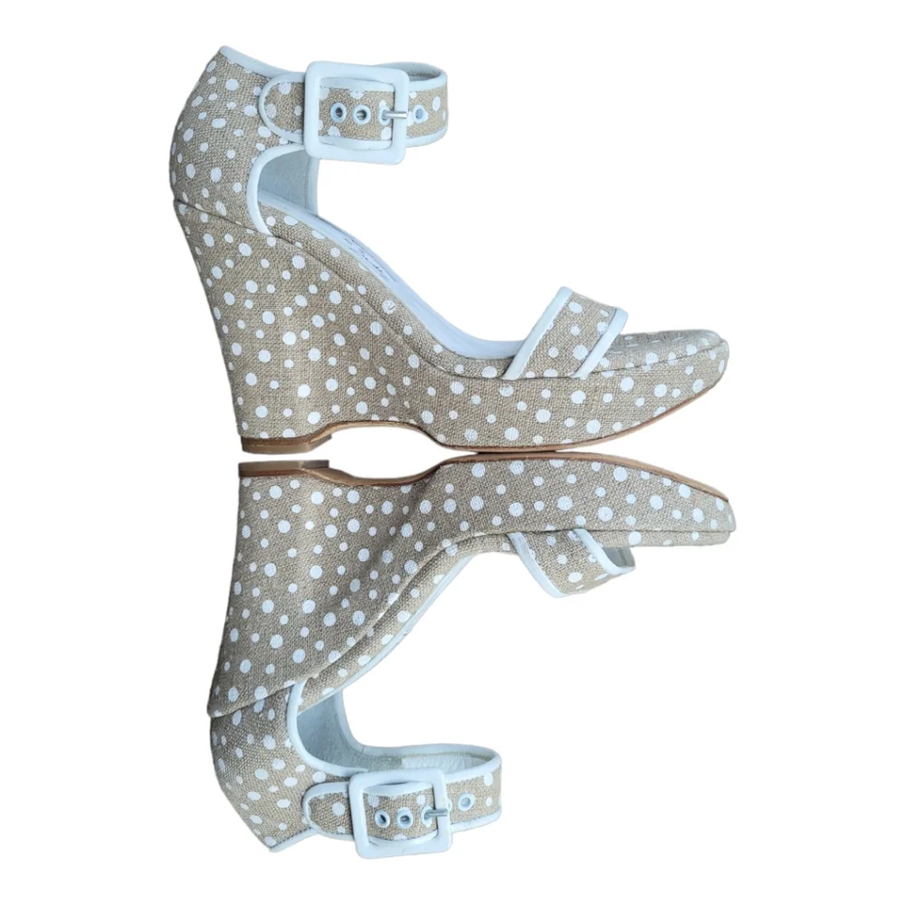 Marchez Vous White Dot LinenPlatform Heels, 8.5| Made in Italy.